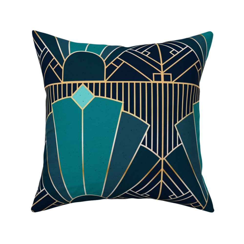 Art Deco 1920 Teal Navy 1920S Throw Pillow Cover w Optional Insert by