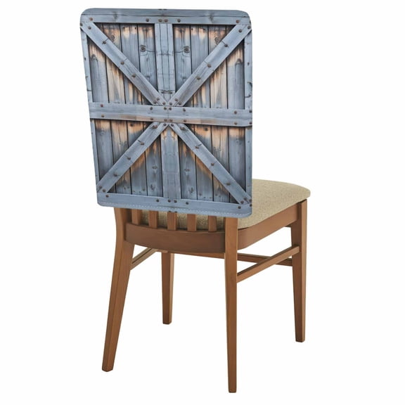 Rustic Barn Door Chair Back Covers Set of 1, Vintage Countryside Door Grey Wood Board Stretch Dining Chair Back Slipcovers Removable Seat Cover for Kitchen Restaurant Hotel Cafe