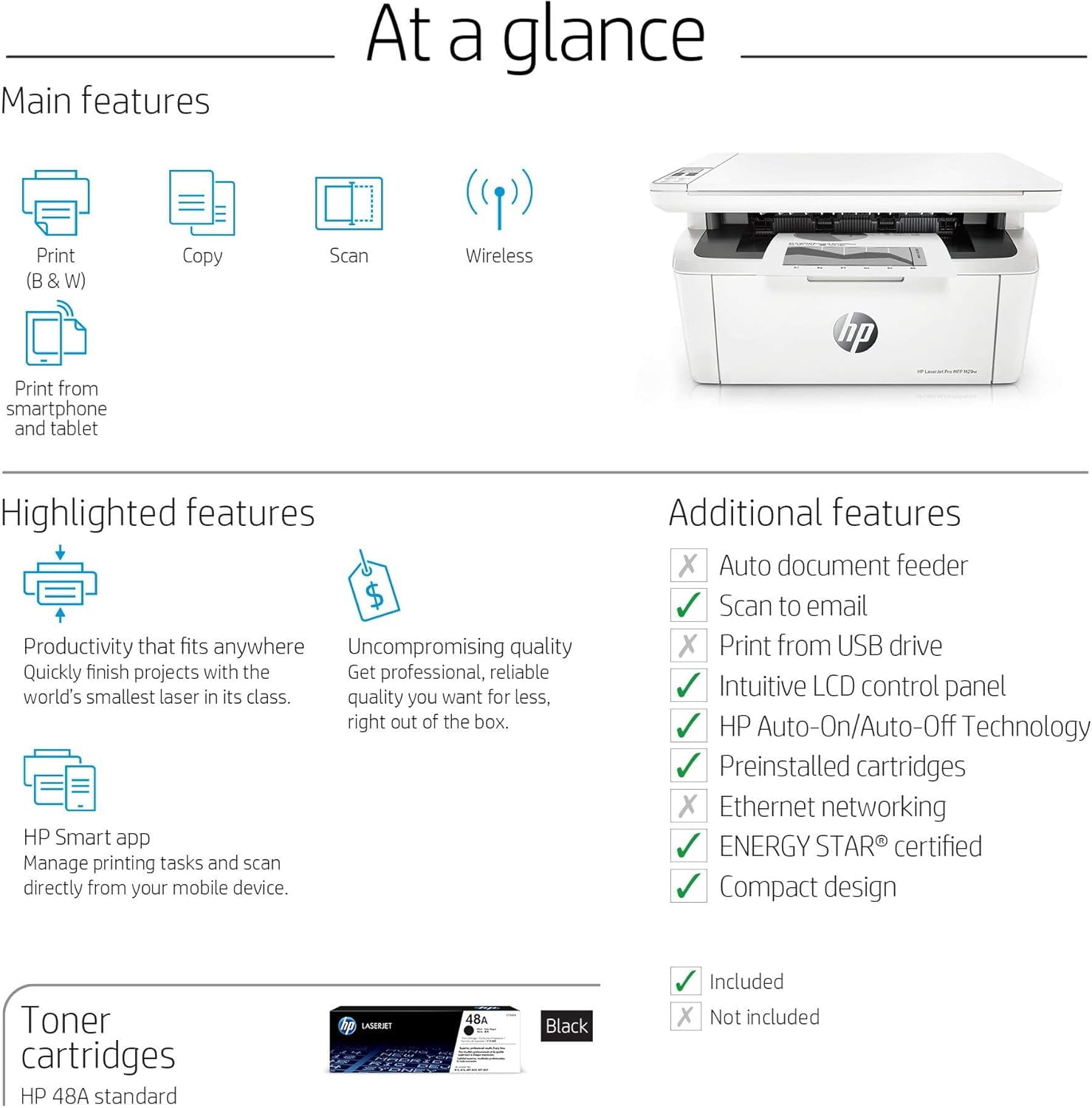 HP Laserjet Pro M29w All-in-One Wireless Monochrome Laser Printer with Mobile Printing (Y5S53A) (Sold without manufacturer warranty)