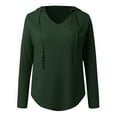 thumbnail image 4 of Fiaer,Waffle Deep V Neck Hooded Sweatshirts for Women,Women's Loose Fit Plus Size Hoodies,Drawstring Solid Color Lightweight Tops with Pocket Dark Green L, 4 of 5