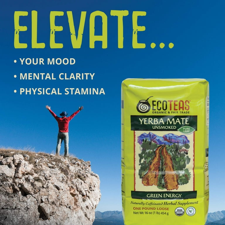 ECOTEAS - Organic Unsmoked Yerba Mate Tea Pure Loose Leaf 1Lb Detox Hi Caf  Energy