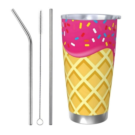 

Goofa Red Ice Cream for 20 oz Skinny Tumbler Stainless Steel Coffee Mug Slim Vacuum Insulated Travel Cup Car Cup-Straw Three-piece Set