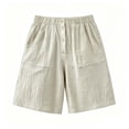 thumbnail image 3 of Sheghy Womens Shorts 100%Cotton Women's Elastic Waist Shorts Button Front Casual Loose Solid Knee Length Shorts with Pockets, 3 of 6