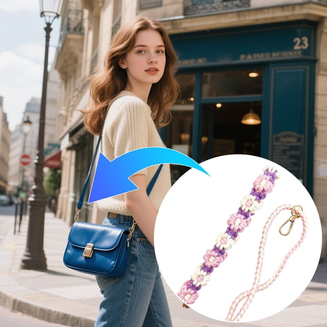 Correa de Bolso de Flores de Ganchillo Hecha a Mano – Correa de Hombro Larga Tejida Estilo Boho para Bolsos Cruzados, Estilo Floral Bohemio para Mujer