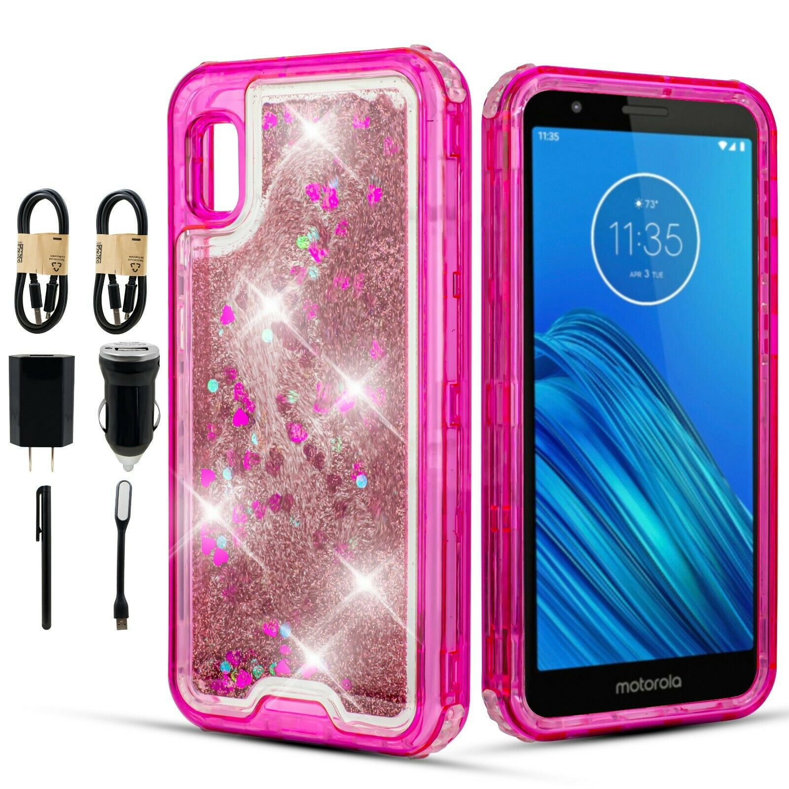 Value Pack + for Motorola Moto E6 Hard Case Full Body Liquid Bling