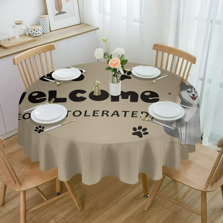 

Round Dogs Paws Tablecloth Waterproof 60 in Welcome Retro Brown Table Cloth Cover for Fall Baby Shower Christmas Wedding Party
