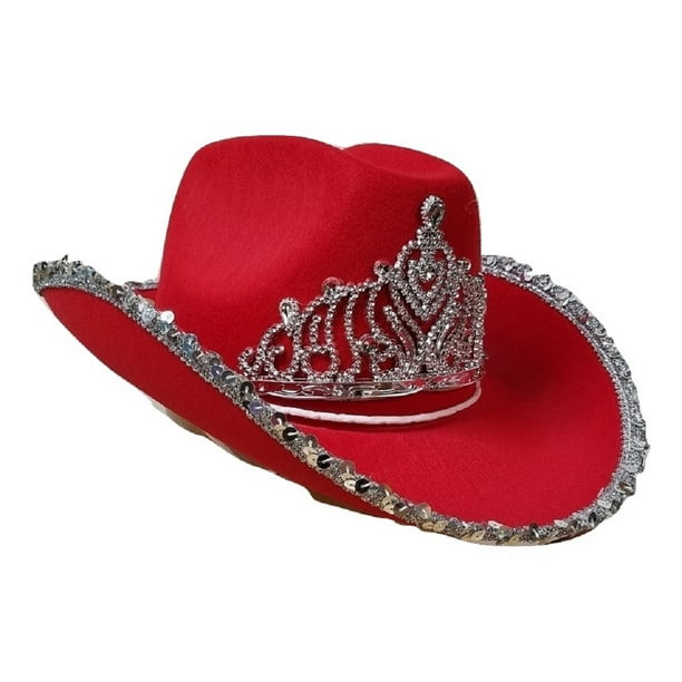 Funny Fashion Cowgirl Rodeo Queen Cowboy Hat Silver Sequin Tiara Adult Costume Accessory