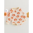 thumbnail image 2 of ZAXARRA Barboteuse Décontractée pour Bébés Filles Col Rond Beige Manches Longues Pull Chandail en Molleton Imprimé Citrouille Vêtements d'Halloween, 2 of 6
