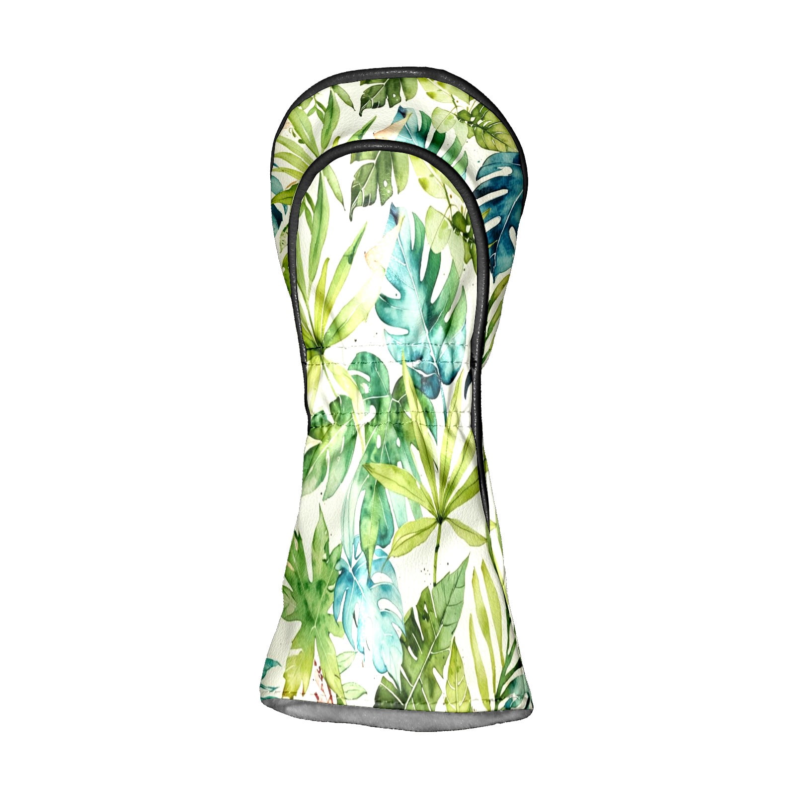 Golf Club Covers, Green Leaves Premium PU Leather Driver Hybrid Putter Head Covers with Velvet Lining, Waterproof Golf Gifts for Men Women