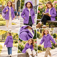 thumbnail image 4 of Girl's Zip up Hooded Rain Jackets, Drawstring Waist Long Sleeve Windbreaker, Lightweight Waterproof Rain Coat with Zip Pockets, 6-7 Years, 4 of 8