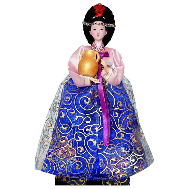 Figura de geisha coreana Muñeca geisha hanbok coreana 30 cm Muñecas hanbok vintage para Rosa y azul