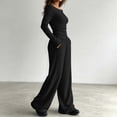 thumbnail image 5 of Women's One Shoulder Pit Knitted Set - Long Sleeve Slimming Top, High Waist Wide Leg Pants, Casual Two Piece Set Black Xxl, 5 of 6