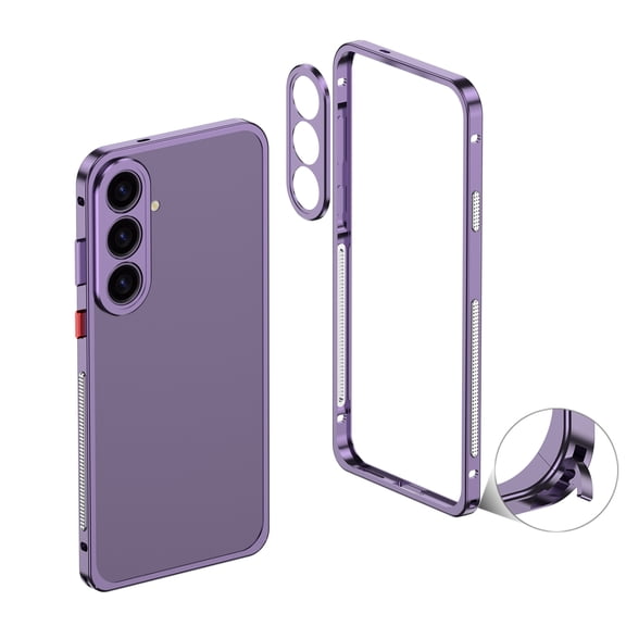 ELEHOLD For Samsung Galaxy S26  Case, Metal Frame Heat Dissipation Net Detachable Lens Cap Rugged Shockproof Bumper Frame Phone Case Cover, Purple