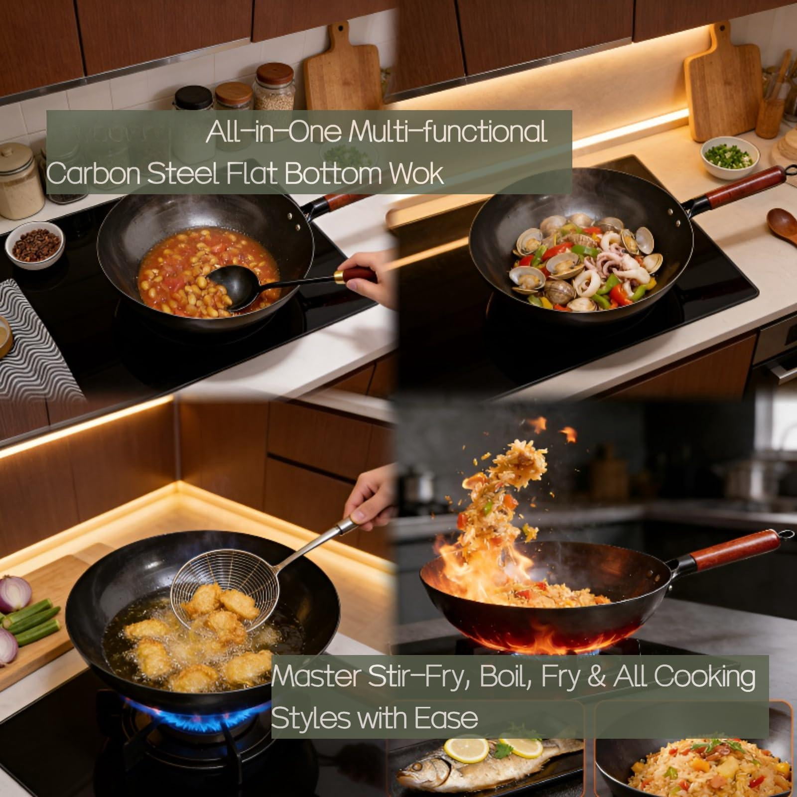 Nitrided Carbon Steel Wok  12" (30cm) Pre-seasoned - Induction Electric & Gas Stove Compatible Even Heat Base For Authentic Hei Family Stir-fry