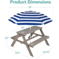 thumbnail image 3 of Wubio Kids Wooden Picnic Table, Outdoor Activity & Dining Table w/Adjustable Collapsible Umbrella, Built-in Seats - Gray/Navy, 3 of 16
