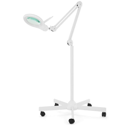 (New Model) Neatfi Bifocals 1,200 Lumens Super LED Magnifying Floor Lamp with 5 Wheels Rolling Base, 5 Diopter with 20 Diopter, Dimmable, 5 Inches Diameter Lens, Adjustable Arm Magnifier (White)