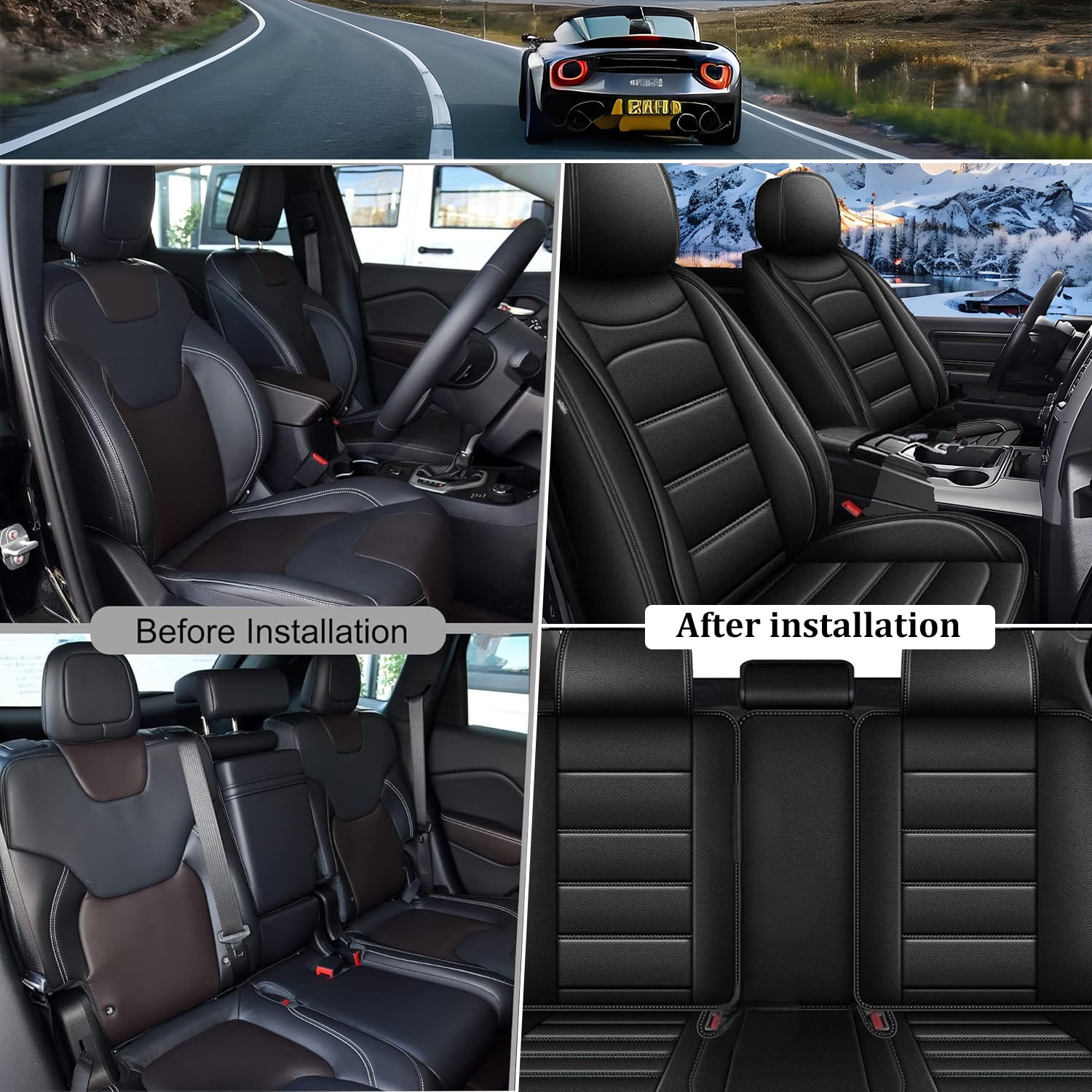 Car Seat Cover Fit for Nissan Altima 2009-2024 Waterproof Faux Leather Seat Protector Vehicle Cushion Covers Compatible Airbag Full Set 5 Seats Black