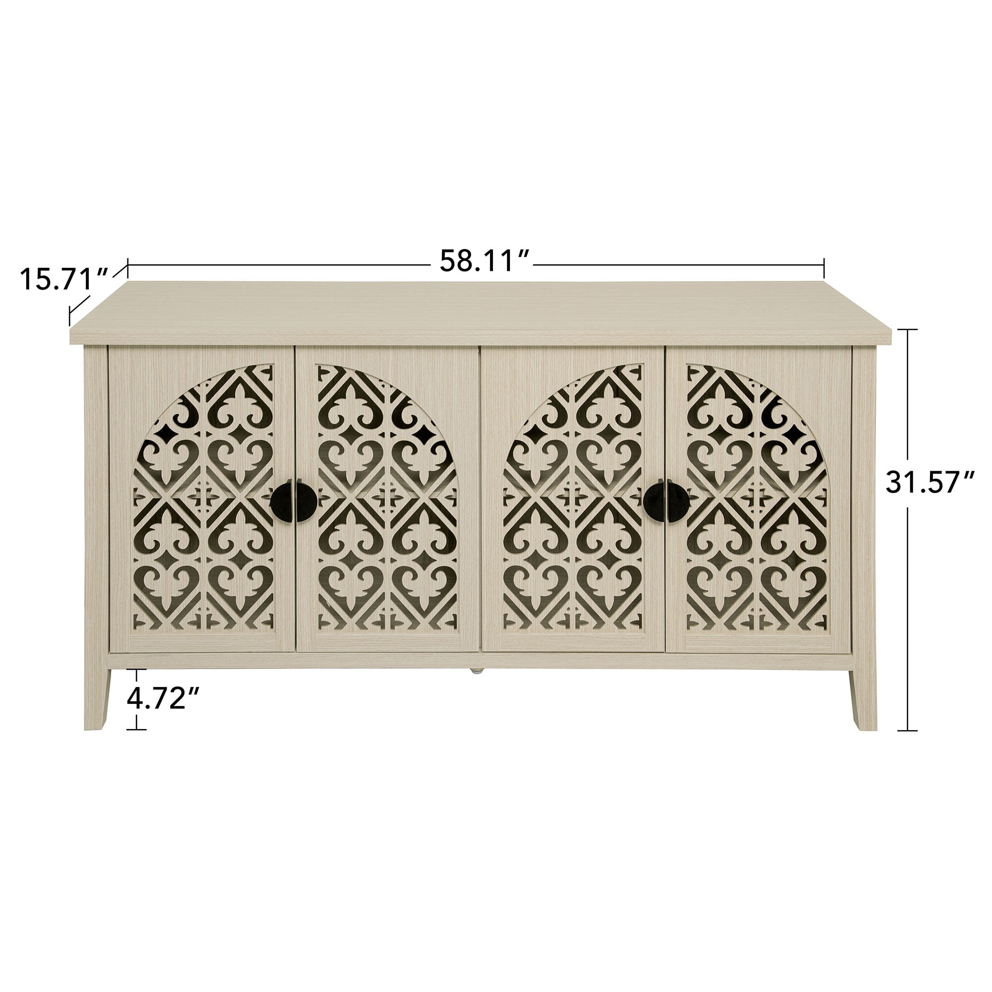 BSHTI 4-Door Hollowed-Out Cabinet – Farmhouse Storage Cabinet with Carved Panels, Adjustable Shelf, Anti-Tip Safety, for Bedroom, Living Room, Study, Brown