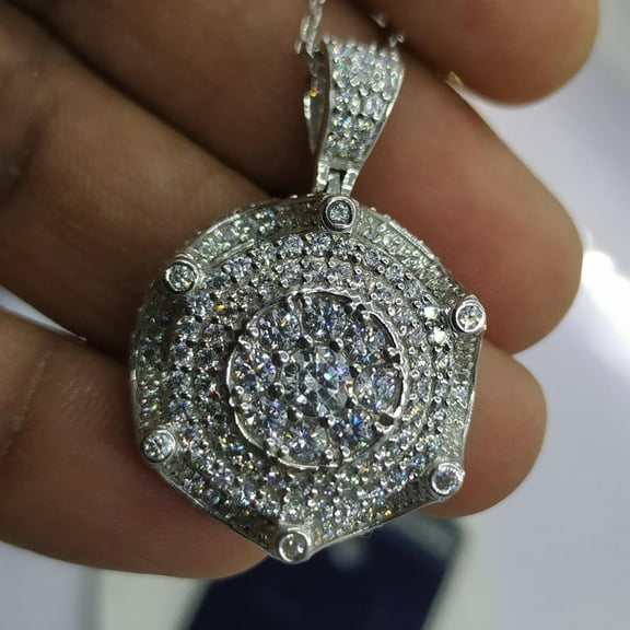 3.00Ct Round Cut Simulated Diamond Medallion Pendant Necklace | 14K White Gold Plated 925 Sterling Silver | Free 18" Chain