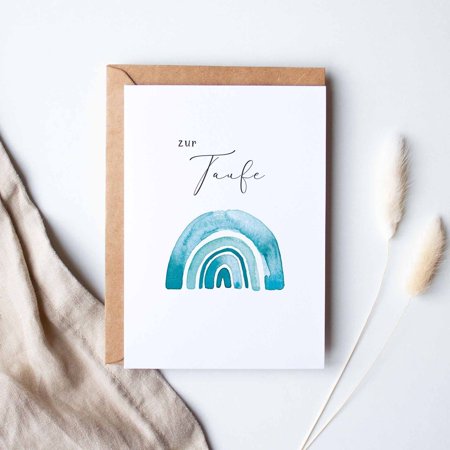Baptism Card – Beautiful Watercolor Rainbow Design – “Zur Taufe” Greeting Card – Blank Inside for Personal Messages – Includes Eco-Friendly Envelope