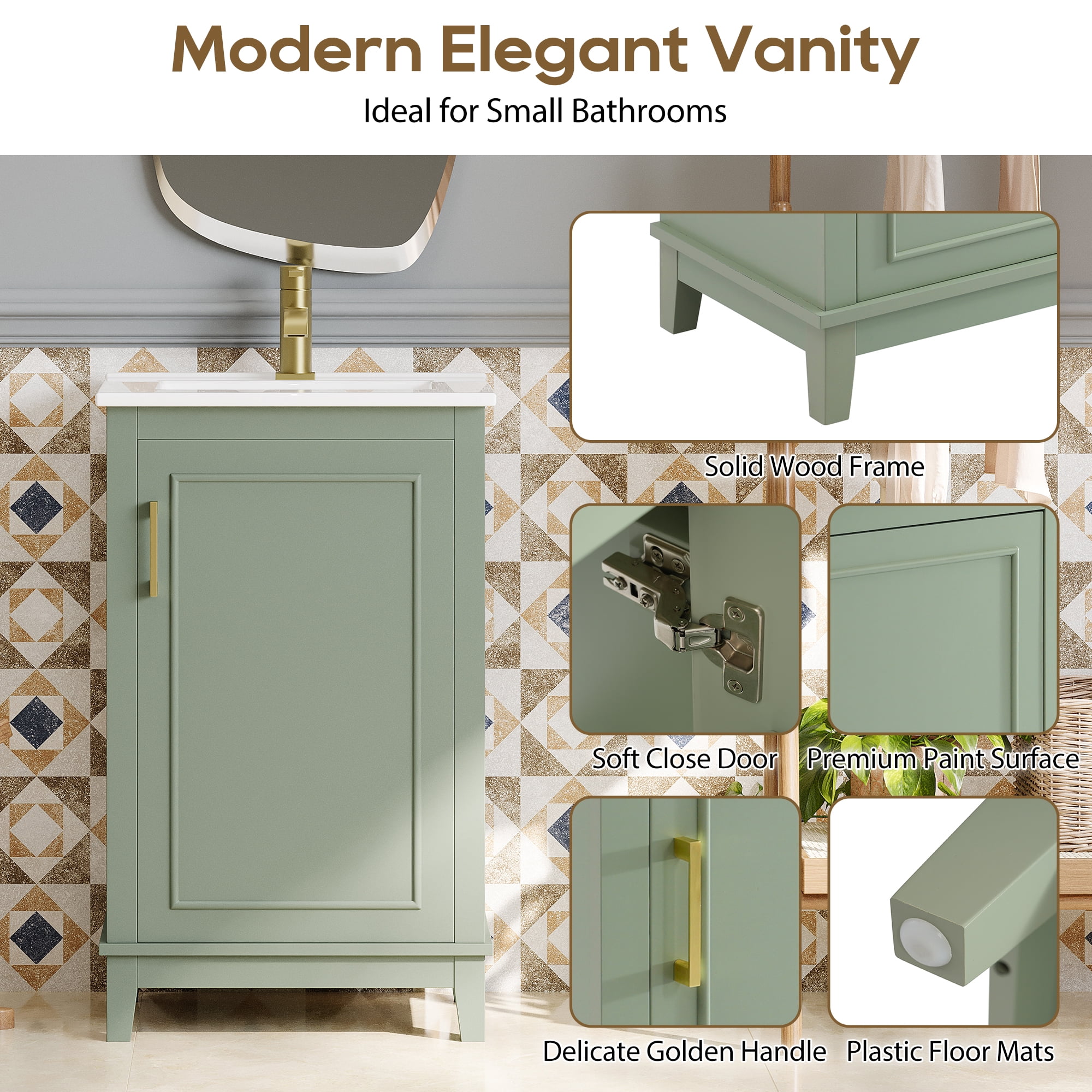 MAYEERTY 20" Modern Small Bathroom Vanity Cabinet - With Ceramic Basin, Efficient for Small Bathrooms