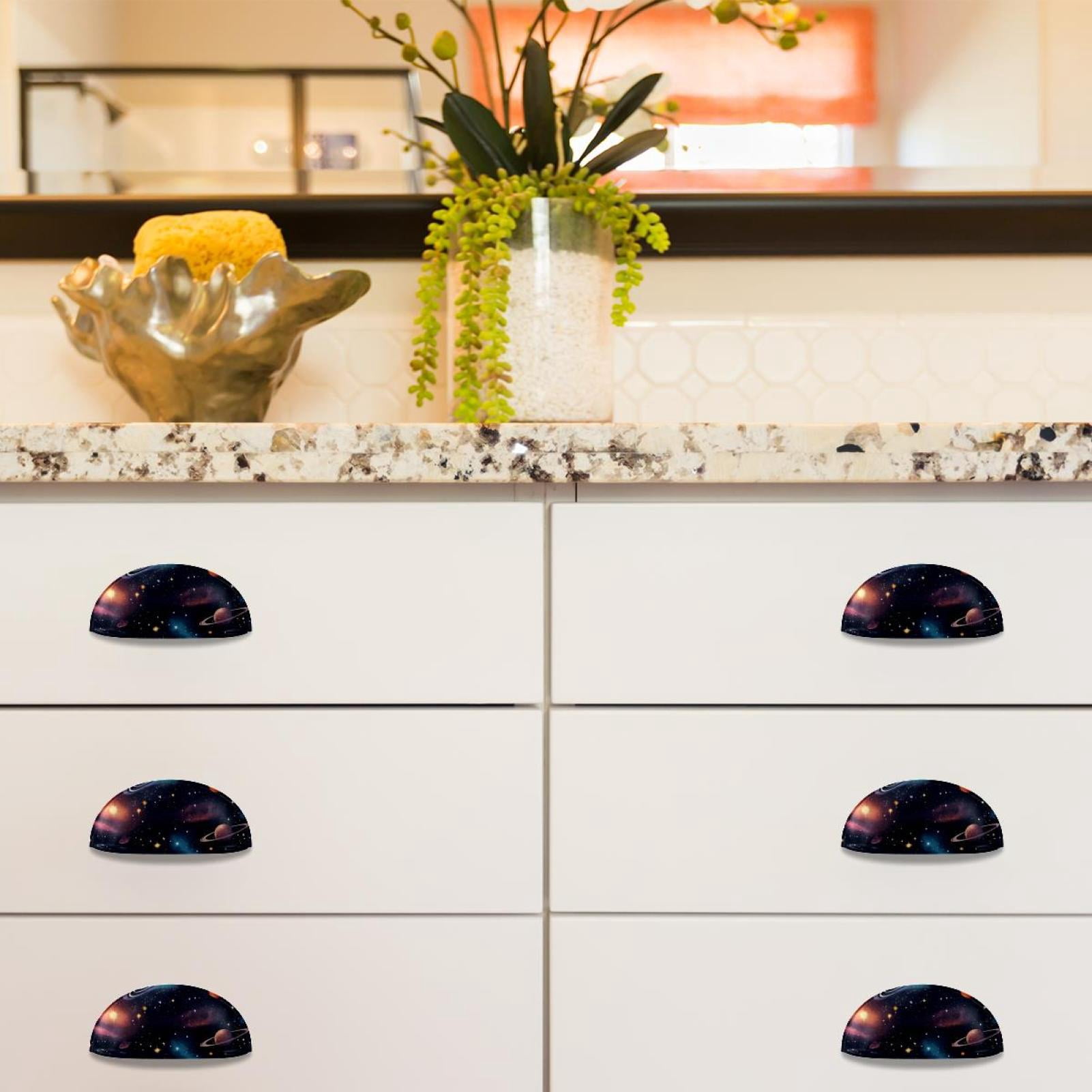 PhooArto 6 Pcs Cup Drawer Pulls, Space Universe Cosmic Stars Shell Shape Handles Cabinet Knobs for Dresser Cupboard Closet Wardrobe with Screws