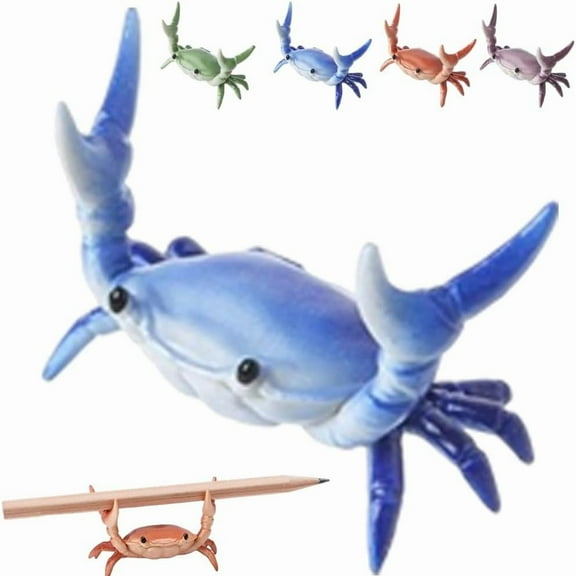 Desk Crab Pen Holder, Funny Weightlifting Crabs Shaped Spoon Holders, Mini Tiny Animal Pencil Rest, Realistic Creative Penholders Storage Accessories, Cute Rack Ornaments, Bracket Gift(Blue)
