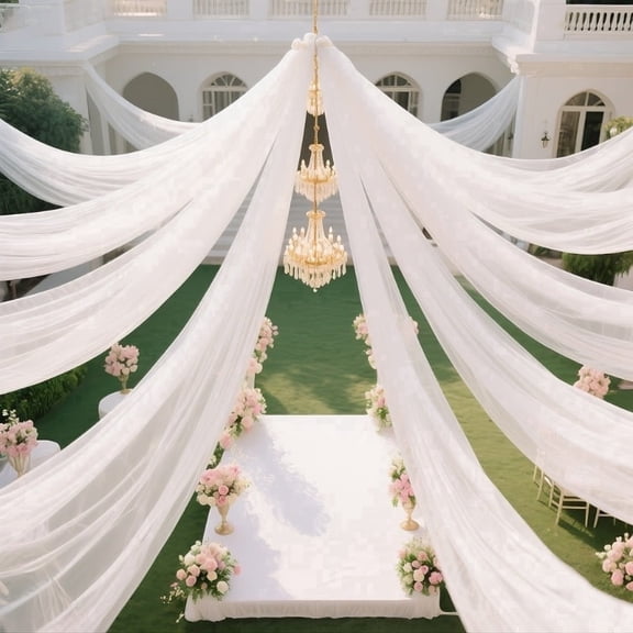 6Panel White Ceiling Drapes for Weddings, 2.5ft x 20ft Sheer Draping Fabric, Arch Draping Fabric Cheesecloth Sheer Curtain for Wedding Arches, Ceremony Backdrops, Stage Decorations, and Event Swags