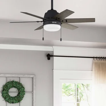 Restored Hunter Fan 44 inch Matte Black Indoor Ceiling Fan with Light and Pull Chain for Kids Room, Baby Room, Kitchen, Basement (Refurbished)