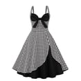 thumbnail image 1 of HKEJIAOI Liquidation Robes Décontractées pour Femmes Cadeau de Noël Mode Décontractée Sexy Été Bretelles Nœud Décoratif Panneau Rétro Robe Contrastée Blanche, 1 of 8