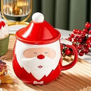 

3D Santa Claus Mug with Spoon Lid 450ml Large Capacity Christmas Tea Cup Milk Mug for Kids or Adults Tea Mug for Women Girl Christmas Holiday Gifts
