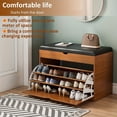 thumbnail image 3 of Banco de zapatos con asiento acolchado, estante para calzado de 3 niveles, gabinete de almacenamiento para dormitorio, entrada, organizador de zapatos, gabinete de almacenamiento, 3 of 3