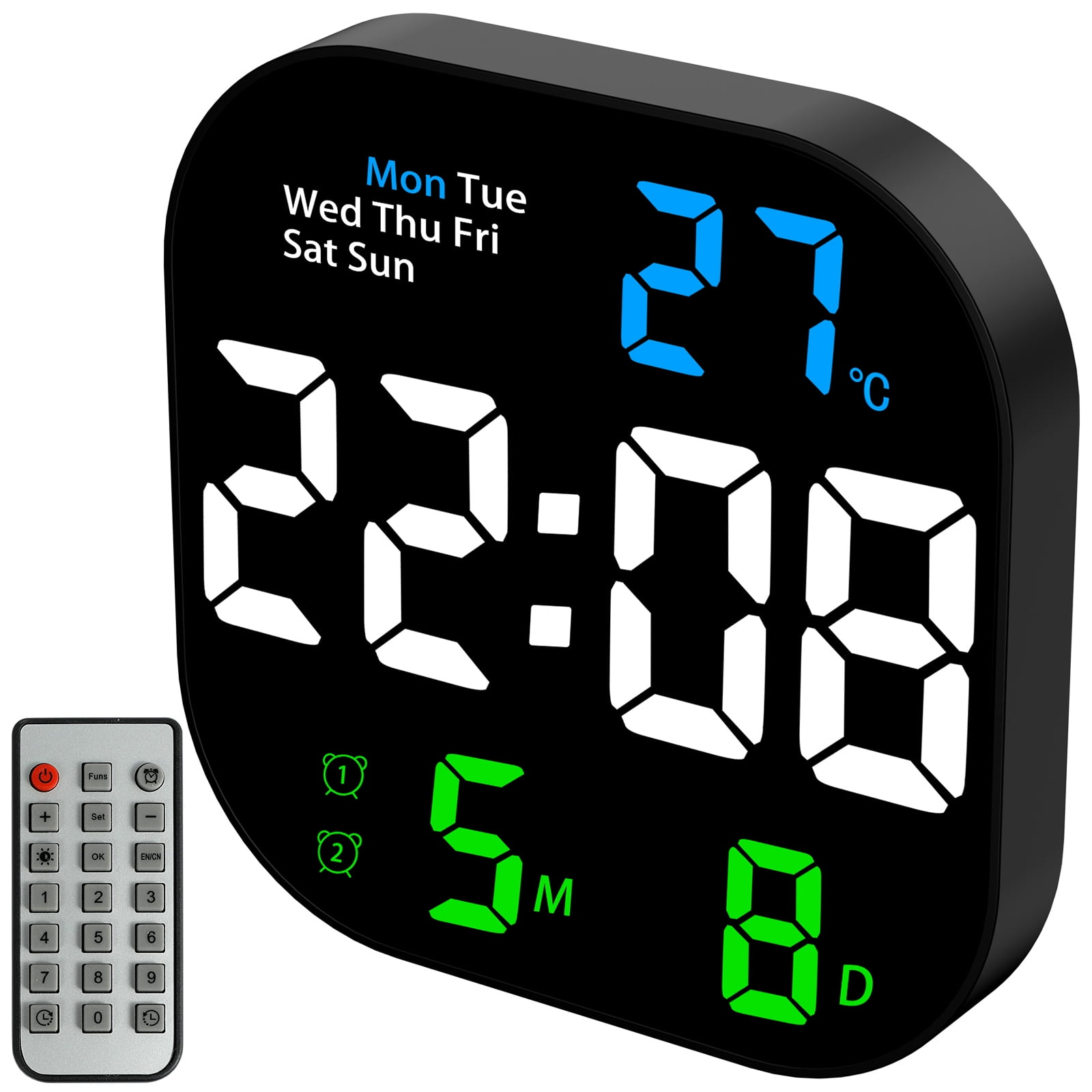 BAODBF Digital Alarm Clock Large Display Wall with Remote Control LED