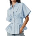 thumbnail image 1 of Camisas A Rayas con Botones para Mujer, Blusa Plisada de Corta Corsé, Informal, Verano. Azules M, 1 of 8