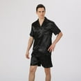 thumbnail image 5 of SWSMCLT Men's Satin Pajama Set Summer Silk Spring Short Soft Spandex Pjs Pajamas Short Sleeve Shorts Set Thin Lightweight Silky Button Down Sleepwear Comfy Black XX-Large, 5 of 5