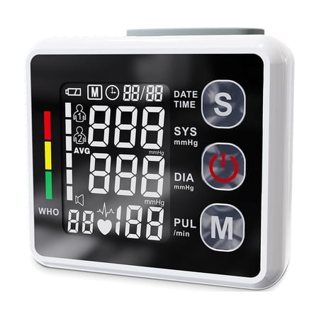 VUGHDW Wrist Blood Pressure Monitor, Rechargable Portable BP Machine with Blood Pressure Cuff, Large LCD Display, 2x99 Sets