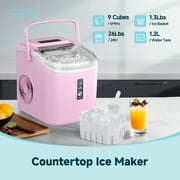 Simzlife Countertop Ice Maker with Handle,Portable Ice Machine with Basket and Scoop, 9 Bullet Ice In 6 Mins, 26Lbs/24H, Self-Cleaning