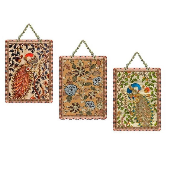 Kalamkari Art Wooden Wall Hang Home Decor, 5.6 x 8.8 Inch,Pack of 3