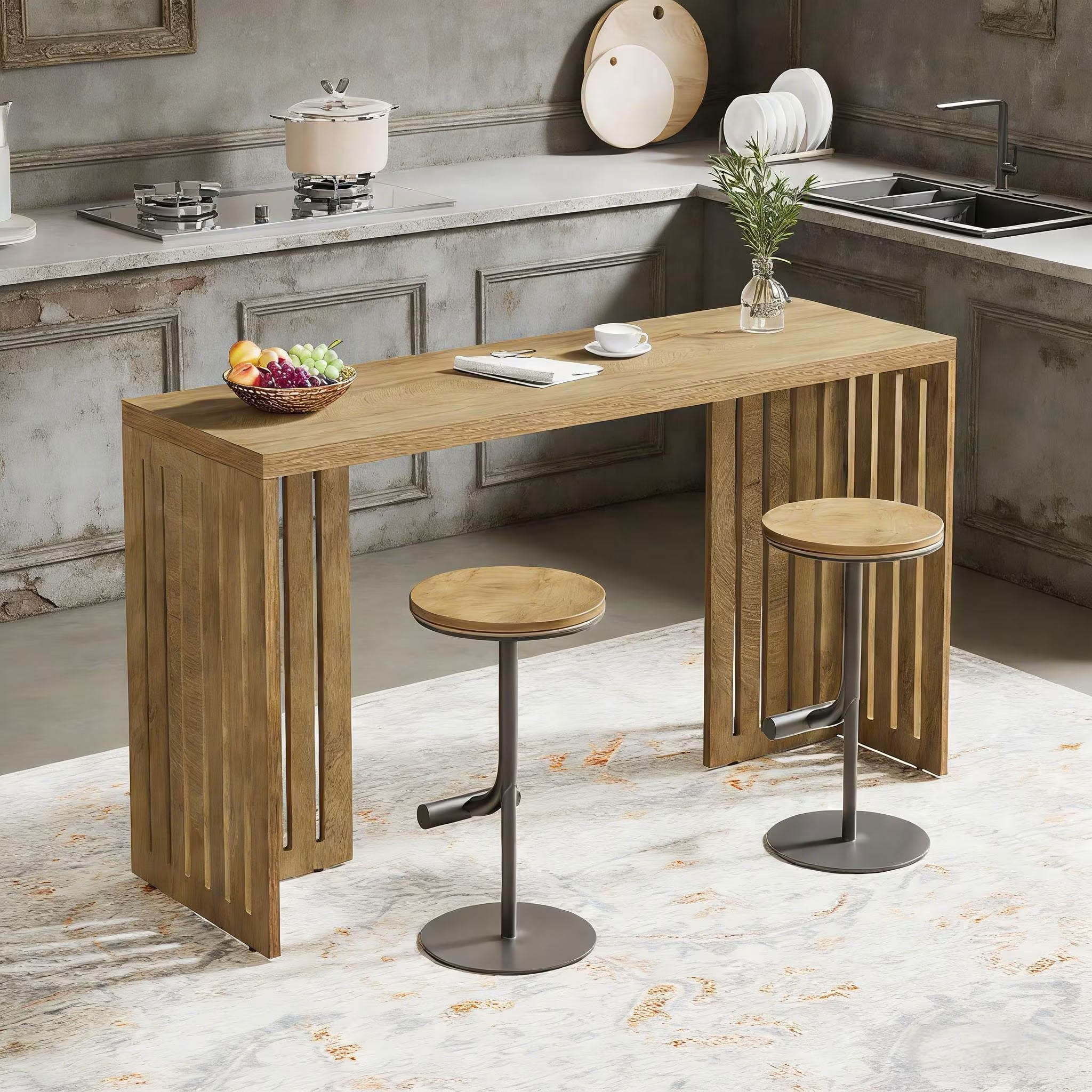 MAYEERTY Rectangular Bar Table, 63" Industrial Bistro High Top Table, Rustic Pub Table for Kitchen & Dining Room