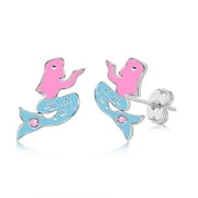 Chanteur Pink and Blue Mermaid Stud Earrings with Sterling Silver Screwbacks