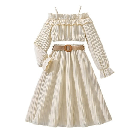 

Kids Girl Solid Color Off Shoulder Stitching Style Long Sleeve And Skirt 2PC Children s Suit Clothing Frocks Beach Dress for Girls Dresses Girl Outfit Girls Leotard Dress Toddler Pageant Dresses Fall