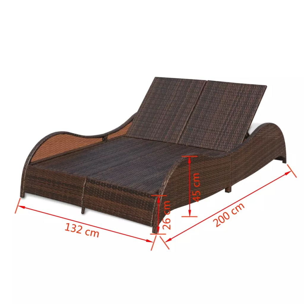 Kepooman Outdoor 2-Person Rattan Sun Lounger with Soft Cushion & Adjustable Backrest, Brown Kepooman Outdoor 2-Person Rattan Sun Lounger with Soft Cushion & Adjustable Backrest, Brown
