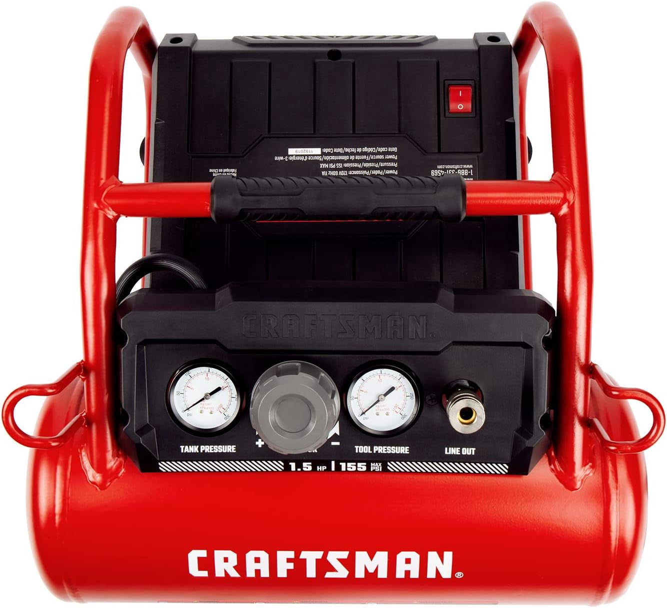 Craftsman Air Compressor, 3 Gallon 1.5 HP Max 155 Psi Pressure Oil-Free Portable, Red- CMXECXA
