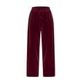 thumbnail image 5 of Women's Solid Color Velvet Drawstring Pants, Luxury Wide Leg Trousers, Elastic Waist Casual Pants, Soft Velour Lounge Pants, Comfortable Straight Leg Bottoms, Relaxed Fit Trousers Wine, 5 of 6