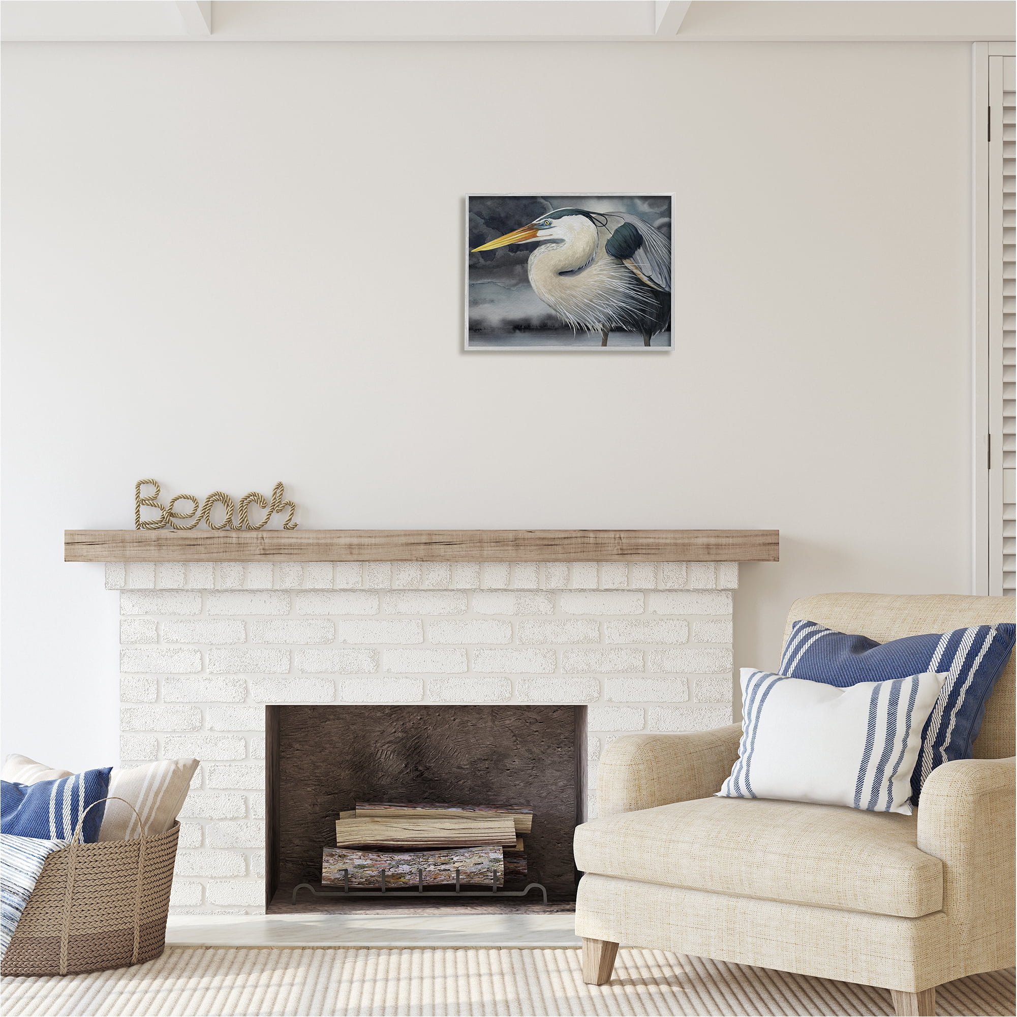 Stupell Industries Dark Heron Portrait Animals & Insects Painting Gray Framed Art Print Wall Art, 20 x 16