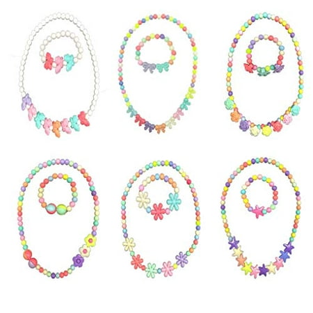 HYHP Girls Jewelry Toddler Costume Jewelry, 6 Pack Princess Necklace Kids Jewelry (6