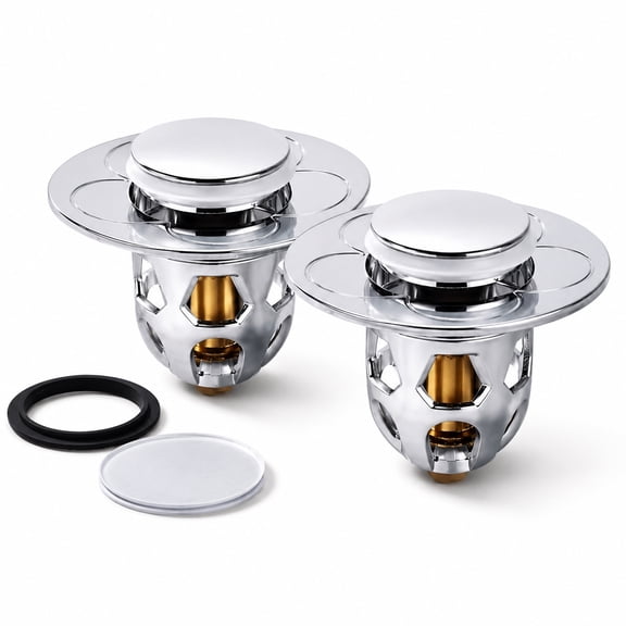2pcs Premium Basin Pop Up Sink Drain Strainer,Universal Bathroom Sink Stopper,Anti-Leakage and Clogging, with Hair Catcher, Made Brass, Chrome Plated