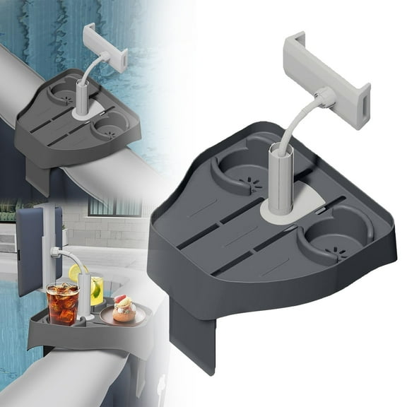 SSNTSY Hot Tub Tray Table, Clip-on Pool Cup Holder, Adjustable Tray with Phone Mount, Nonslip Spa Drink Tray for Outdoor Inflatable Pools/Spas Caddy Drink Tray, Must Have Hottub Accessories