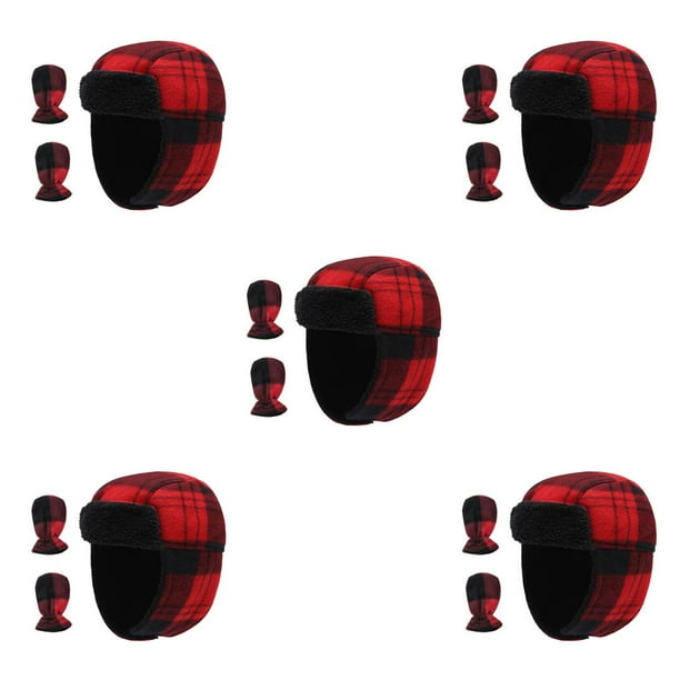 Minnieouse 1 juego de gorro de esquí, gorros de invierno, accesorio de lana para resistir la frialdad, cuadros rojos Tela escocesa roja 5piezas Minnieouse CBP233642