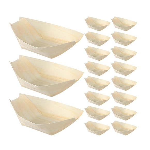 50pcs Disposable Sushi Boats Wooden Sushi Dishes Serving Trays Restaurant Sushi Trays